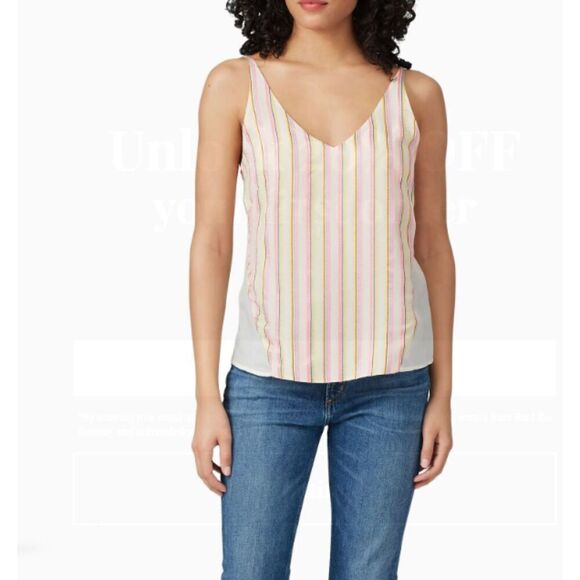 J Brand Silk Blend Lucy Cami Neon Stripe Print on White Adjustable Size Small - Picture 1 of 10